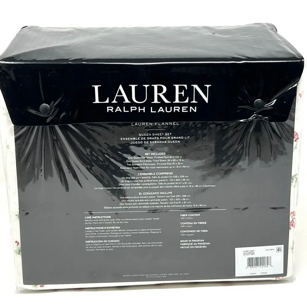 Ralph Lauren Christmas Mackenzie Flannel Sheet Set Queen Holiday Holly Mistletoe
